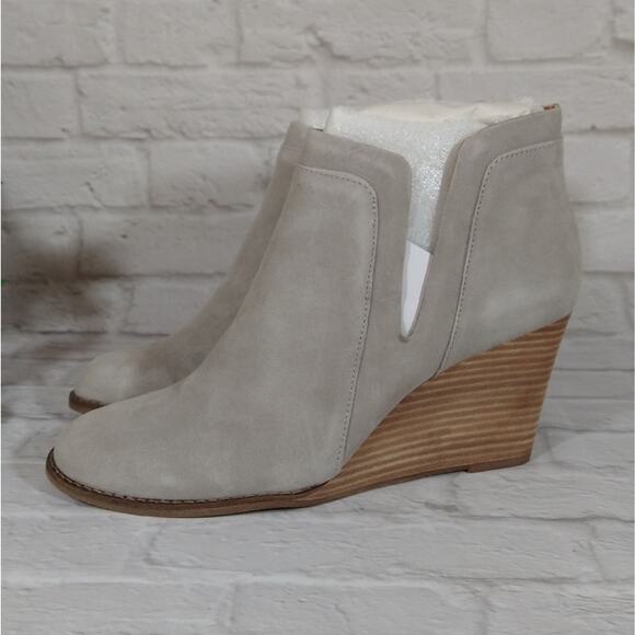 R Lucky Brand Yabba Gray Oiled Suede Stack Wedge Ankle Booties Boots 12 New NIB - Picture 4 of 7
